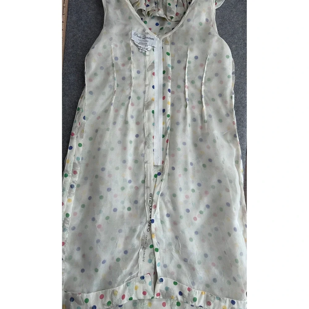 Paola Quadretti Couture Silk Dress S Ivory Polka Dot Ungaro‎ Fabric Made Italy